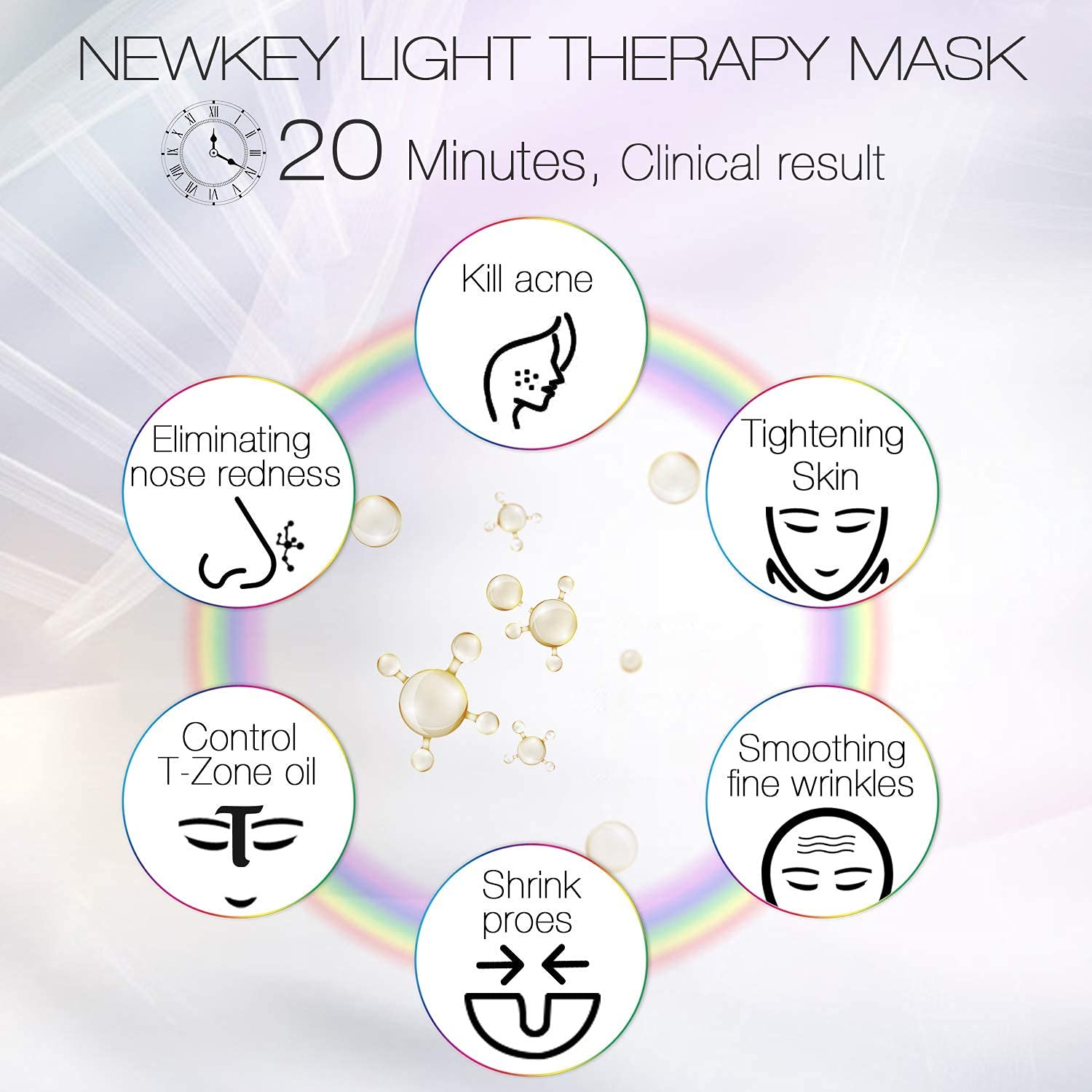 NEWKEY Led Face Mask Light Therapy, 7 Led Light Therapy Facial Skin Care Mask - Blue & Red Light for Acne Photon Mask - Korea PDT Technology for Acne Reduction - Image 5
